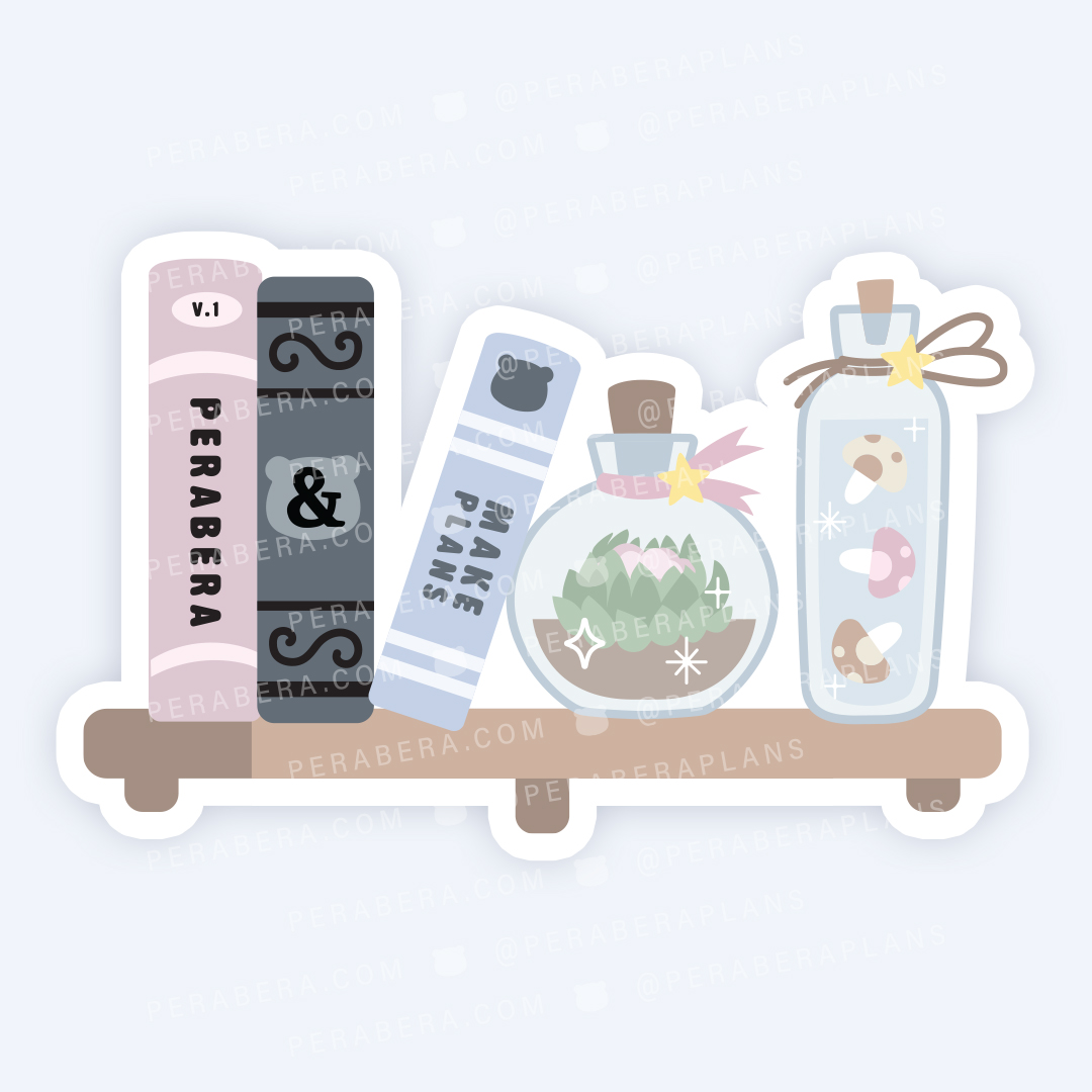 Die Cut: Single Large Stickers - Cute Cottagecore Botanical Book Shelf