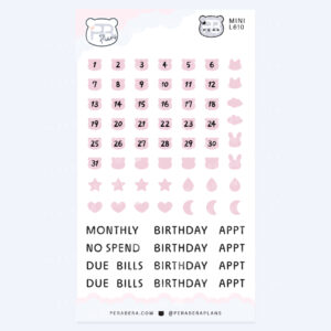Mini Cute Bear Shape Date Stickers – Functional Work Study Monthly Numbers for Journals - Pink