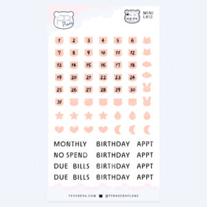 Mini Cute Bear Shape Date Stickers – Functional Work Study Monthly Numbers for Journals - Orange
