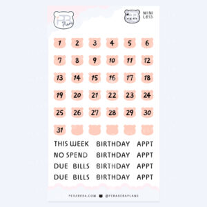 Mini Cute Bear Shape Date Stickers – Functional Work Study Weekly Numbers for Journals - Orange